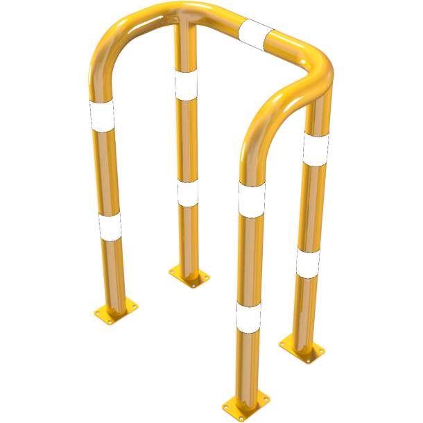 Anti-nudge hoop | double hoop | steel tube  76 mm | yellow / black | total width: 750 mm | height above ground: 1150 mm | to be fixed by plugs